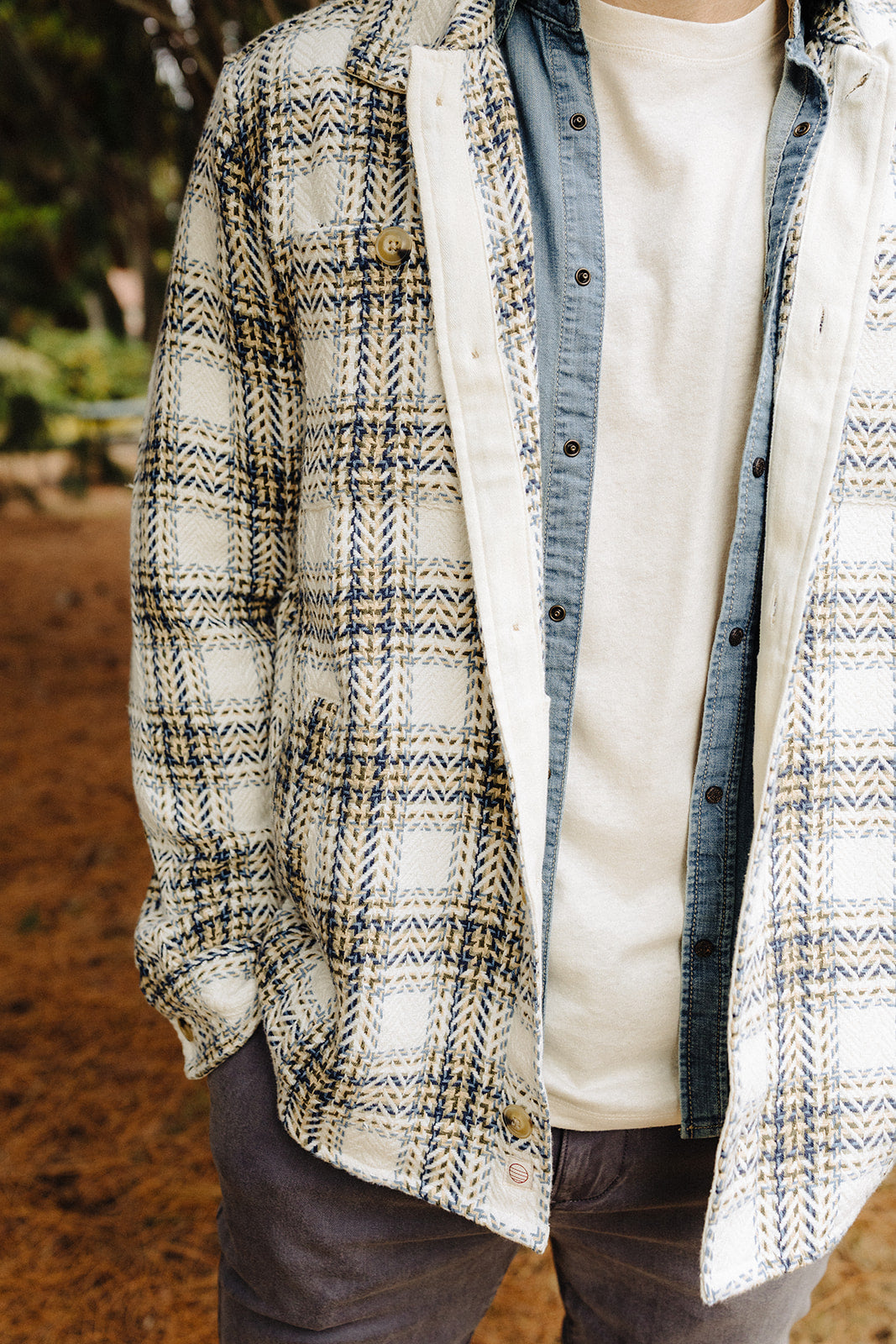 Natural/Blue Plaid Max Herringbone Overshirt