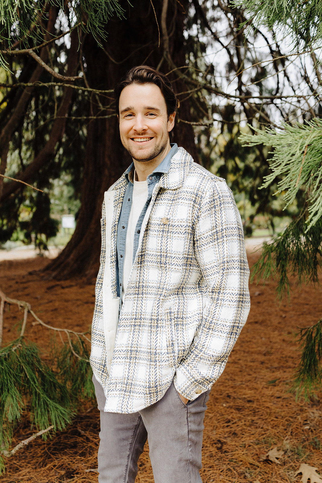Natural/Blue Plaid Max Herringbone Overshirt