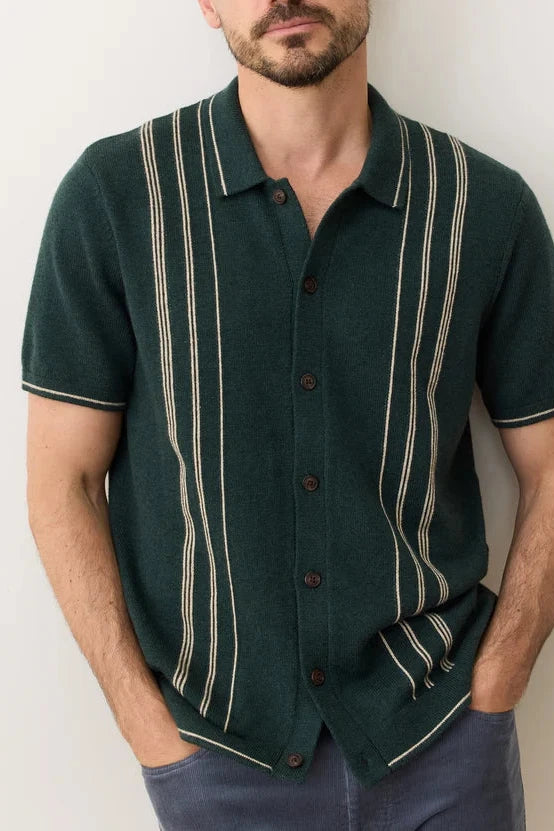 Green Gables/Cream Varsity Sweater Button Down