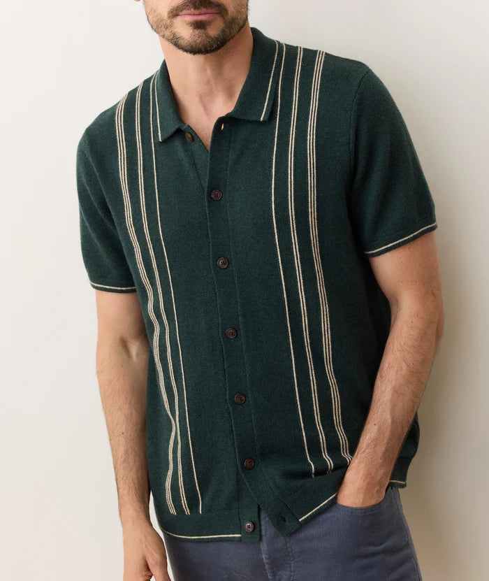 Green Gables/Cream Varsity Sweater Button Down