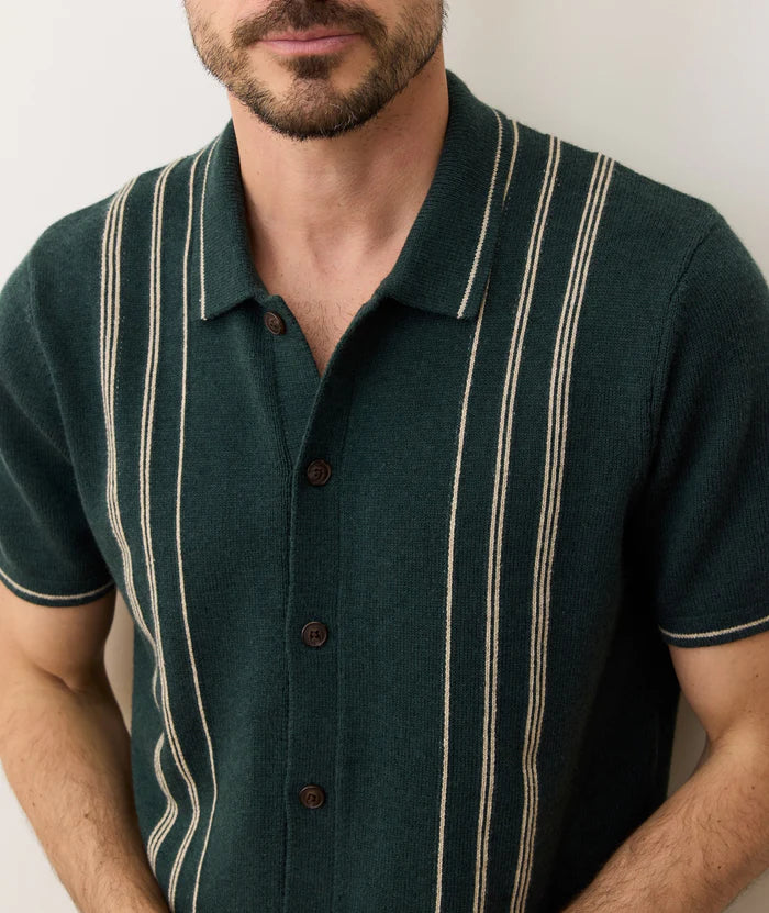 Green Gables/Cream Varsity Sweater Button Down