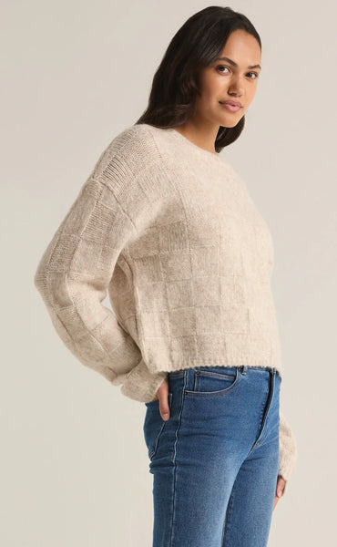 Light Oatmeal Heather Delilah Check Sweater