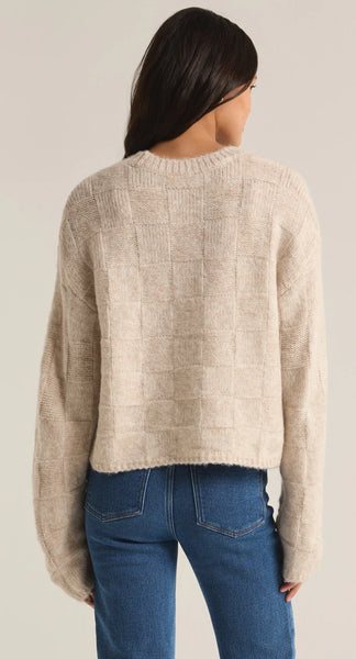 Light Oatmeal Heather Delilah Check Sweater