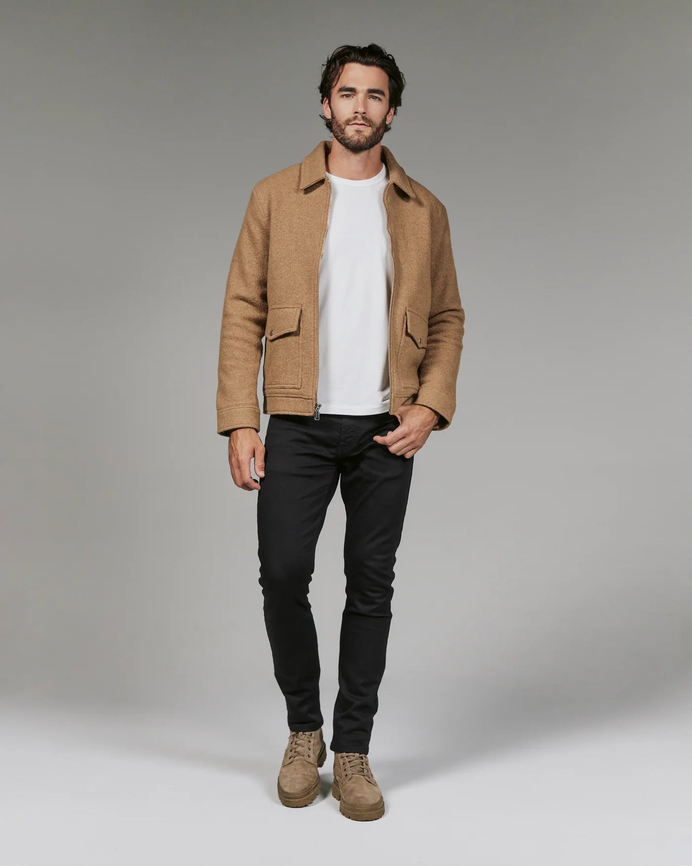 Tan Boucle Zip Jacket