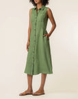 Olive Bowie Button Down Sleeveless Dress