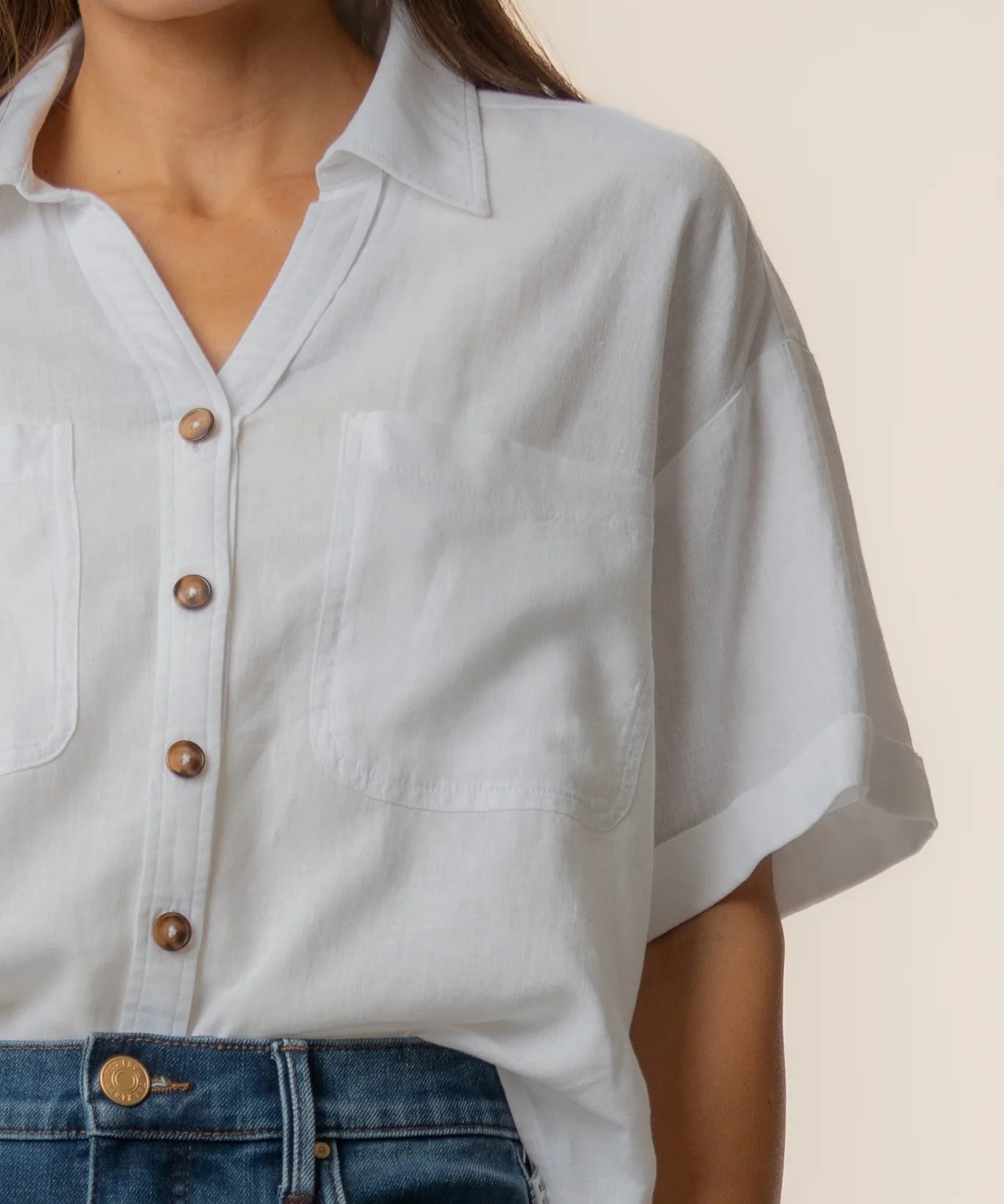 White Brianna Boxy Button Up
