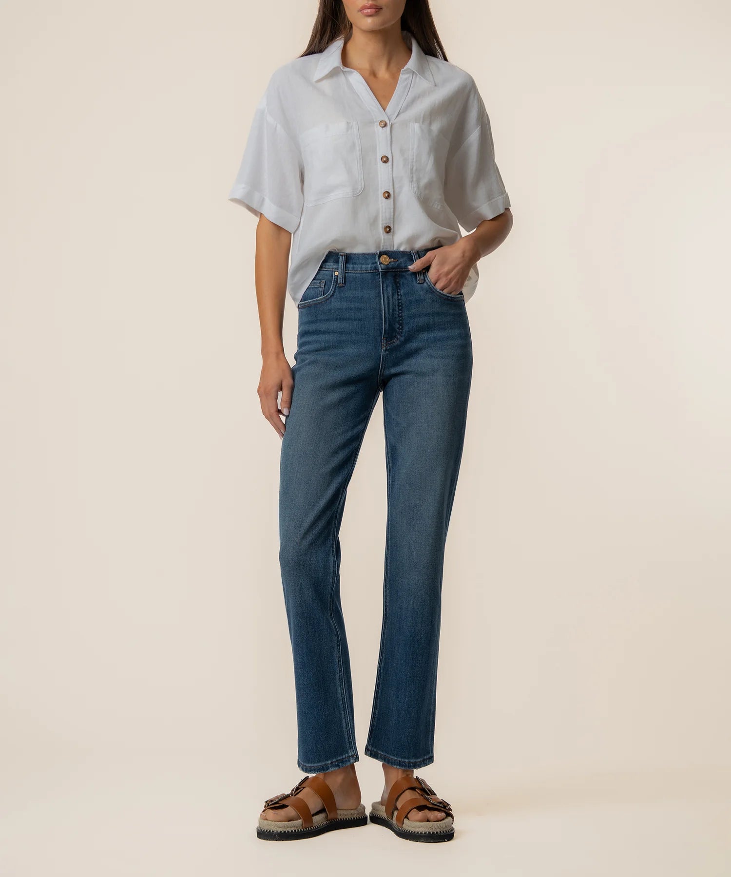 White Brianna Boxy Button Up