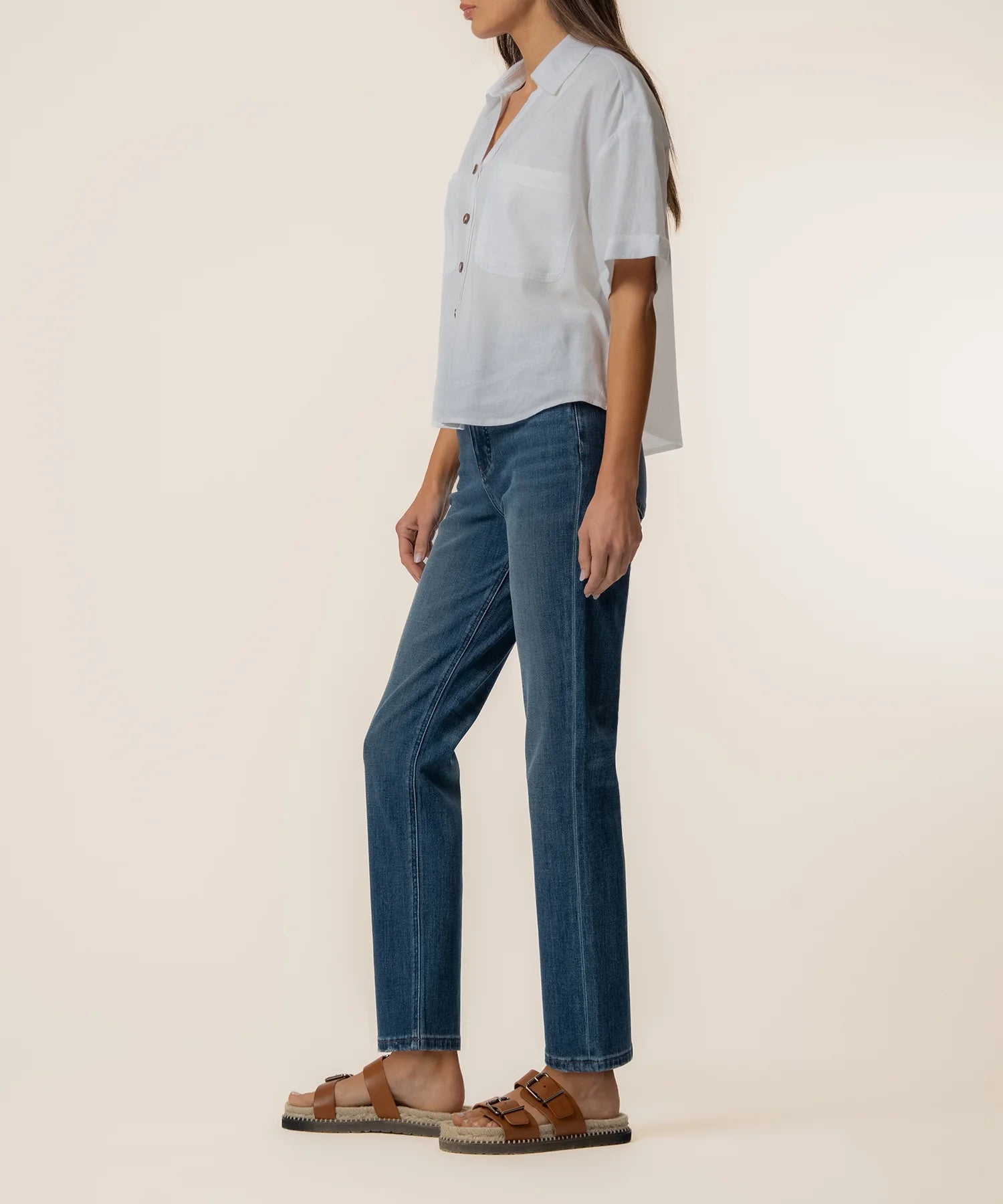 White Brianna Boxy Button Up