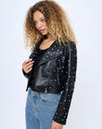 Black Midcrop Vessa Leather Jacket