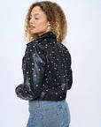 Black Midcrop Vessa Leather Jacket