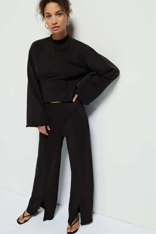 Jet Black Loncoln Front Slit Knit Pant