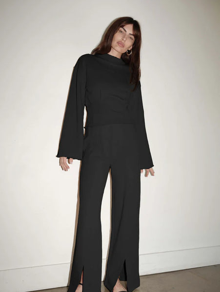 Jet Black Loncoln Front Slit Knit Pant