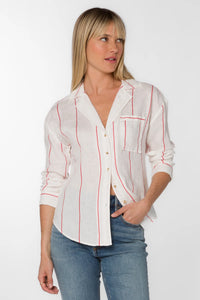 White Red Stripe Lyla Blouse