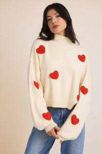 Cream & Red Heart Sweater