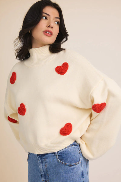 Cream & Red Heart Sweater