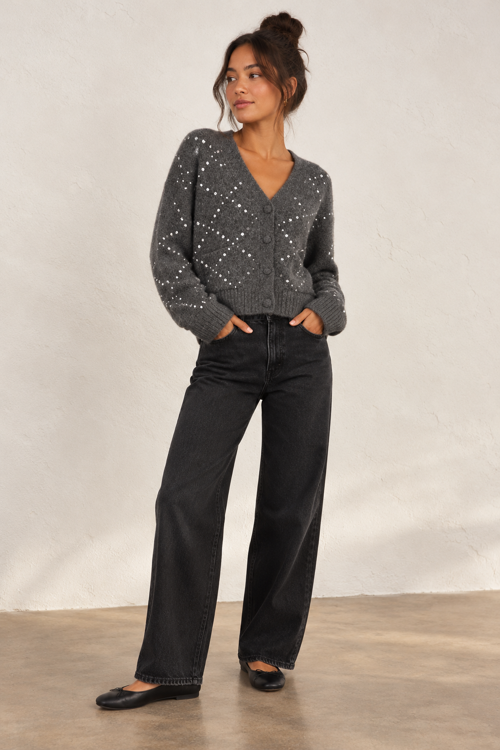 Heather Grey Rhinestone Argyle Sweater
