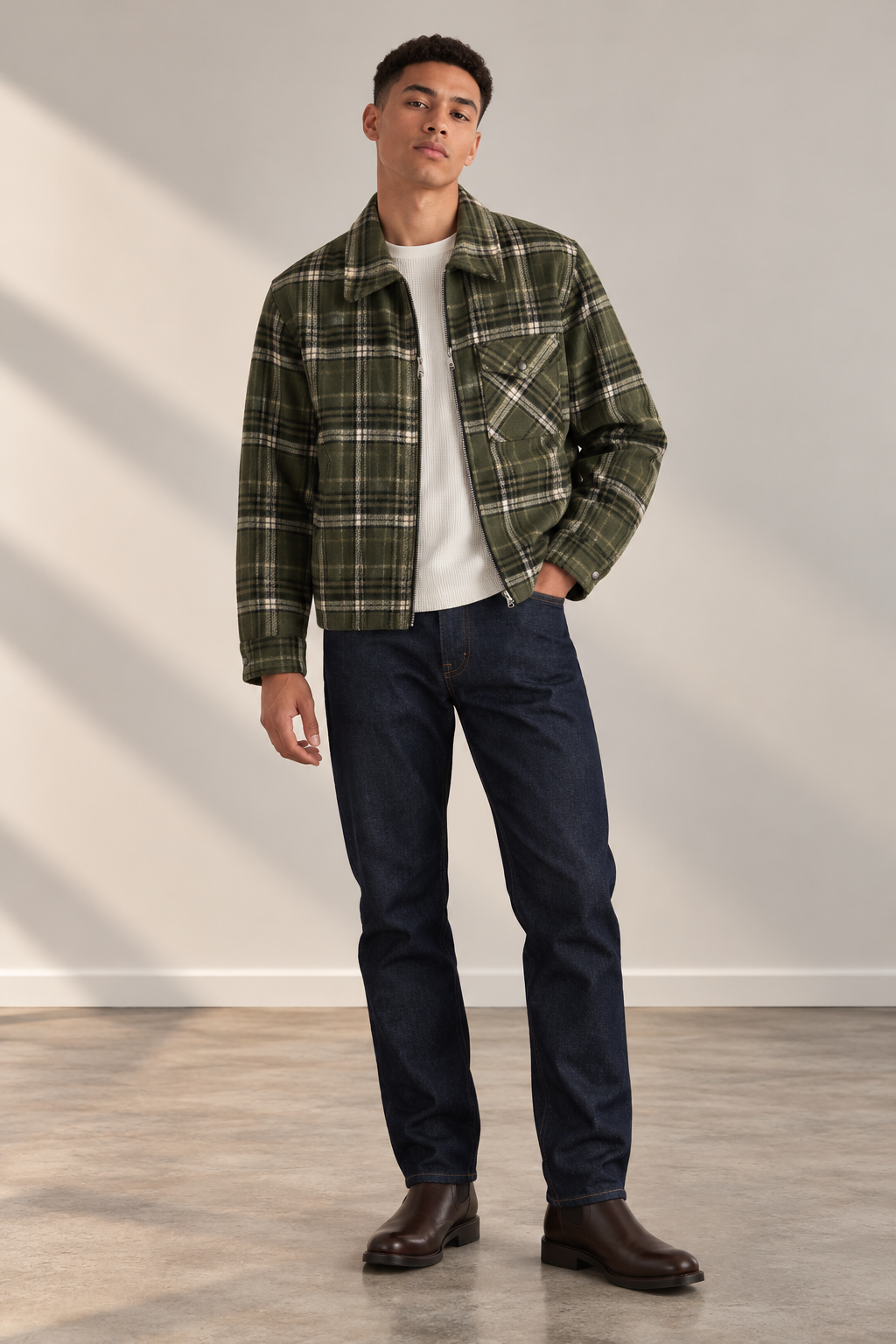 Olive &amp; Black Multi Flap Pocket Zip Jacket