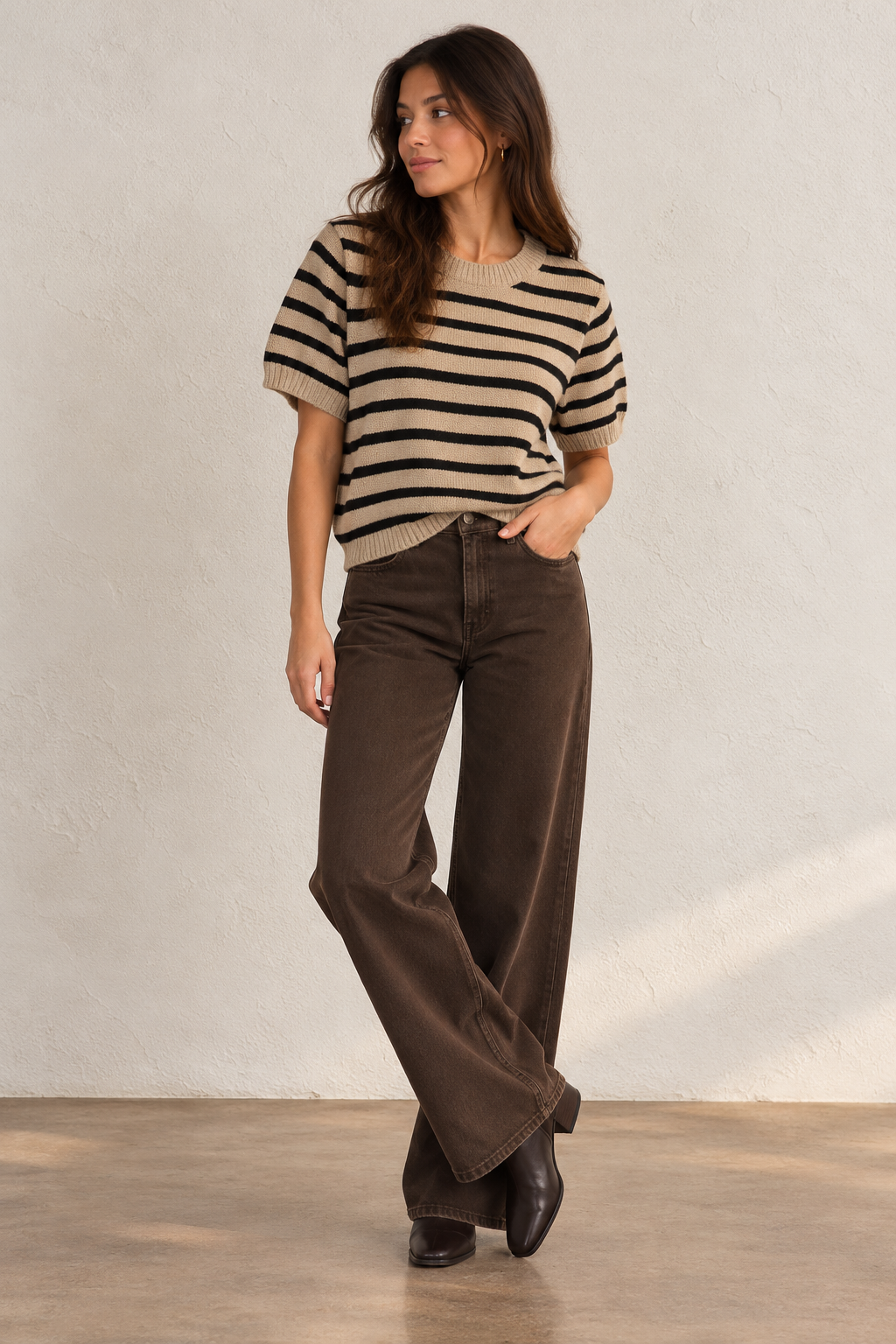 Hazelnut/Black Stripe Perfect Sequin Sweater Tee
