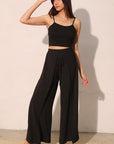 Black Matte Crepe Overlap Pants