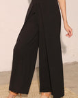 Black Matte Crepe Overlap Pants