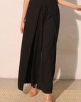 Black Matte Crepe Overlap Pants