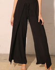 Black Matte Crepe Overlap Pants