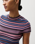Egyptian Blue Multi Stripe Selene Short Sleeve Sweater Tee