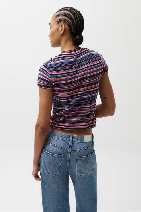 Egyptian Blue Multi Stripe Selene Short Sleeve Sweater Tee