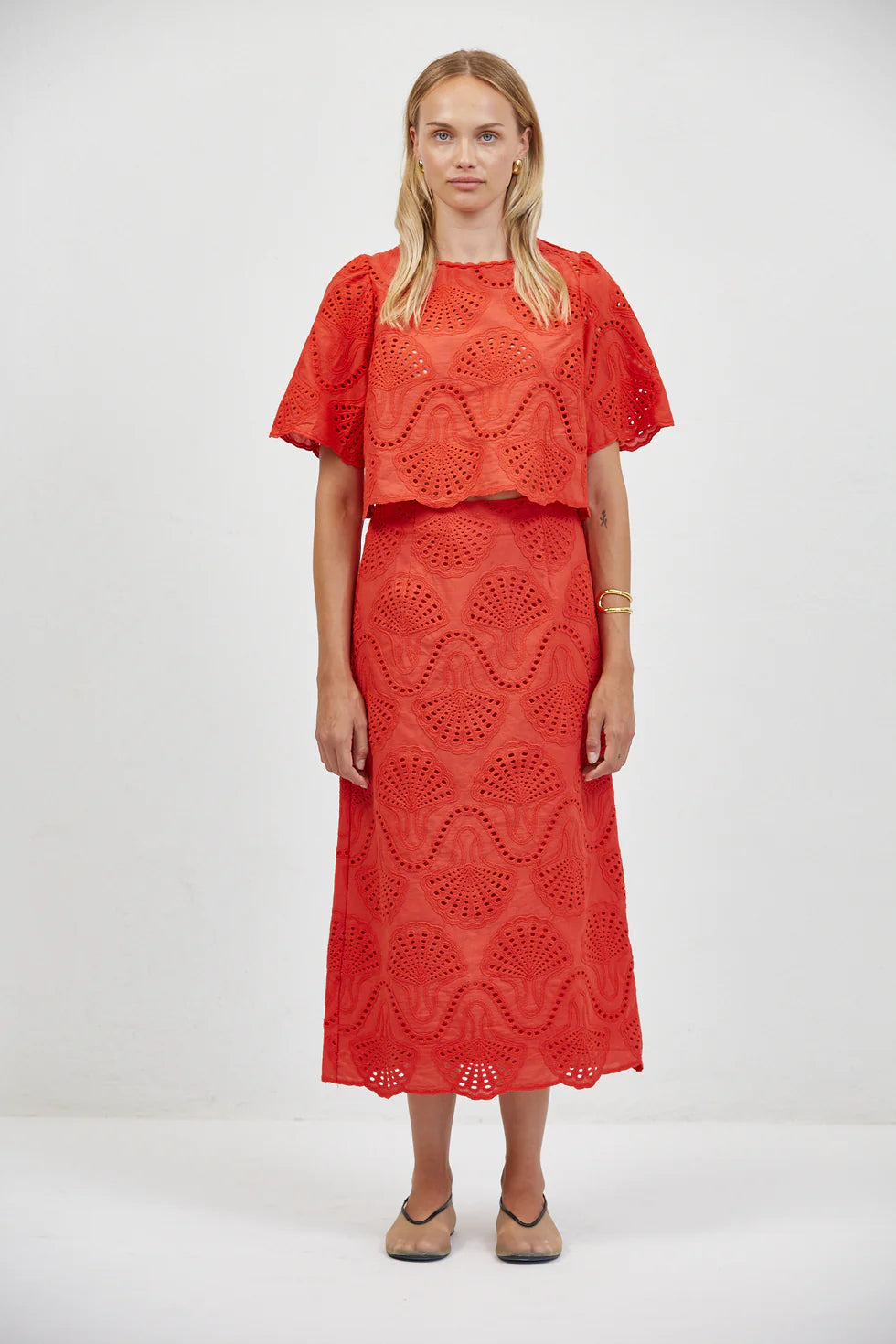 Red Cannes Eyelet Skirt