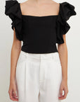 Black Ruffle Sleeve Top