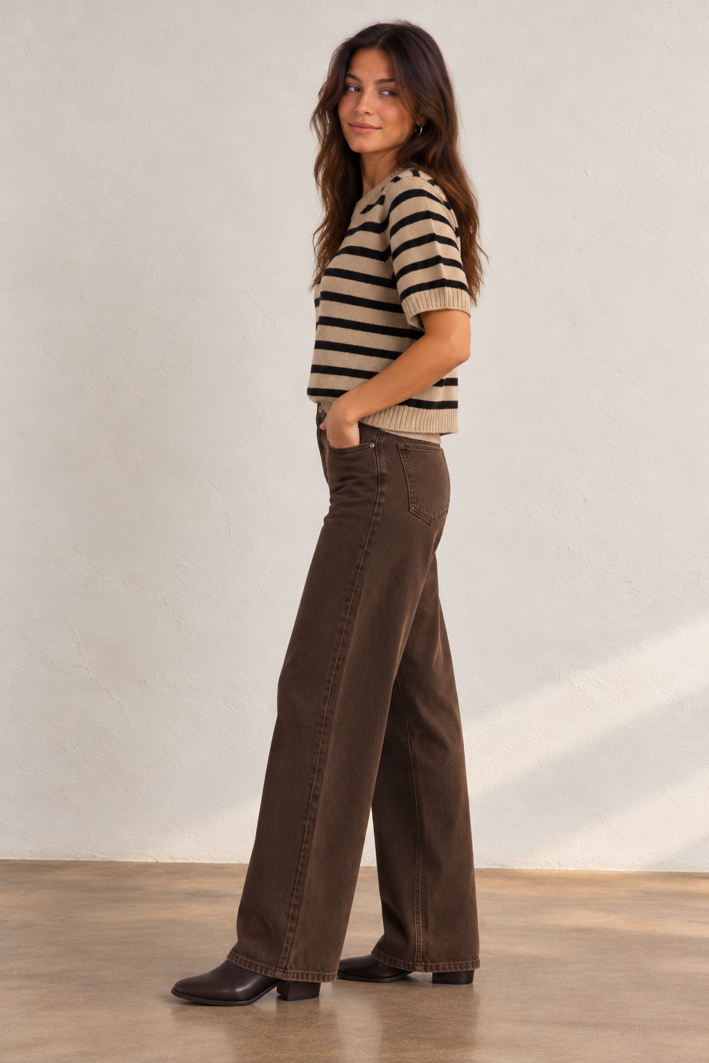 Hazelnut/Black Stripe Perfect Sequin Sweater Tee