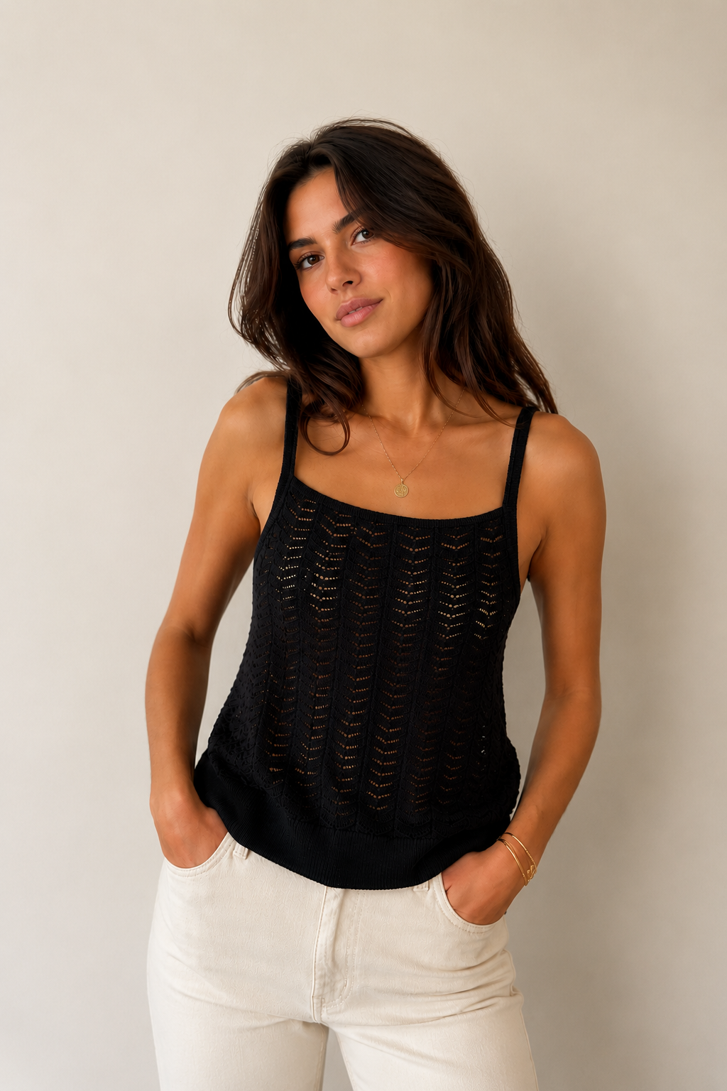 Black For Keeps Pointelle Tank