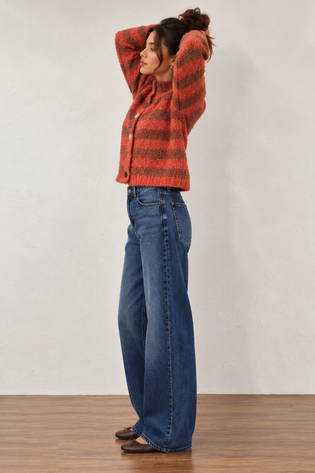 Peach Combo Button Collection Cardi