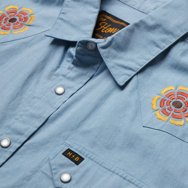 Blue Chambray Beach Blooms Crosscut Deluxe Button Up