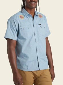 Blue Chambray Beach Blooms Crosscut Deluxe Button Up
