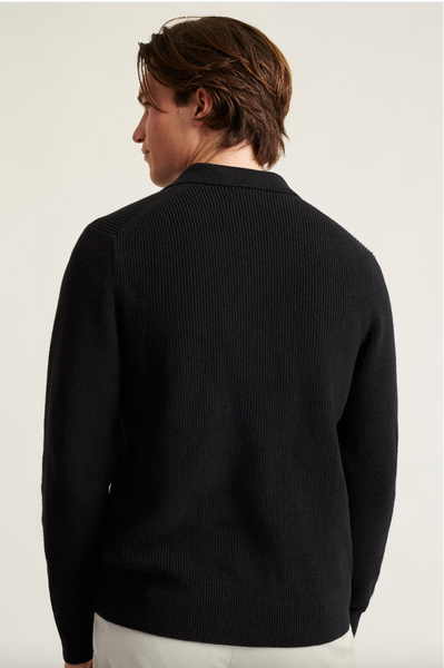 Black Longsleeve Polo Cotton Cashmere Sweater
