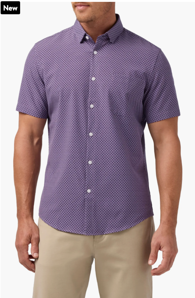 Passion Purple Palm Shadow Leeward SS Dress Shirt - TBU69-PAP