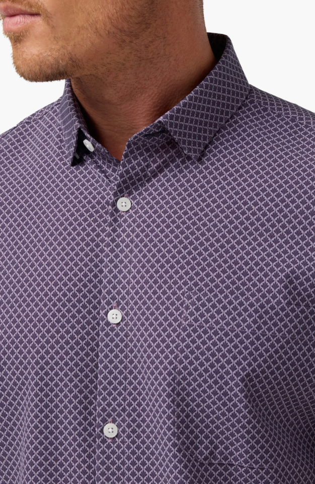 Passion Purple Palm Shadow Leeward SS Dress Shirt - TBU69-PAP