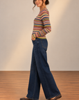 Multi Stripe Madison Long Sleeve Crew Neck Sweater Top