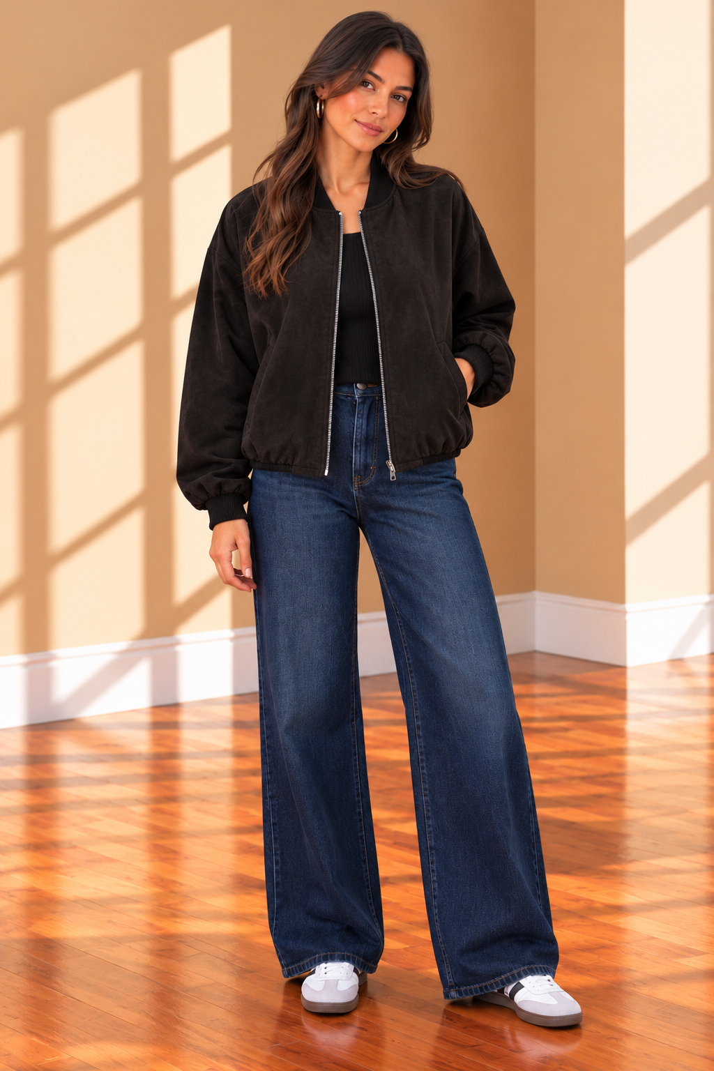 Black Kensie Faux Suede Zip Front Jacket