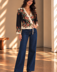 Winter Floral Cream Long Sleeve Blouse