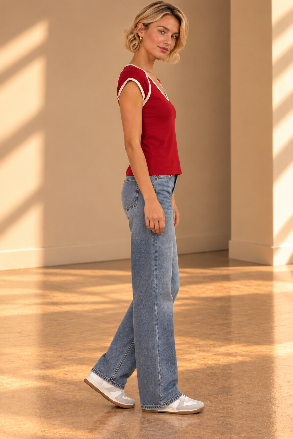 Red and Cream Victoria Top