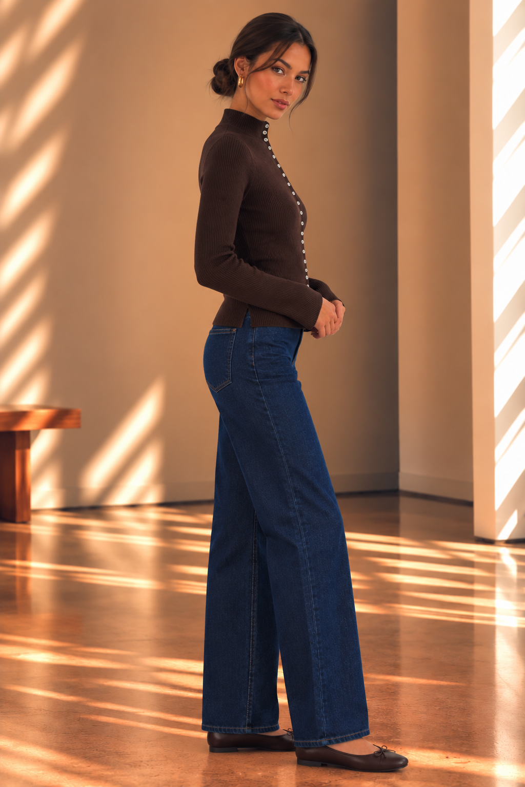 Espresso High Neck Ribbed Cardigan