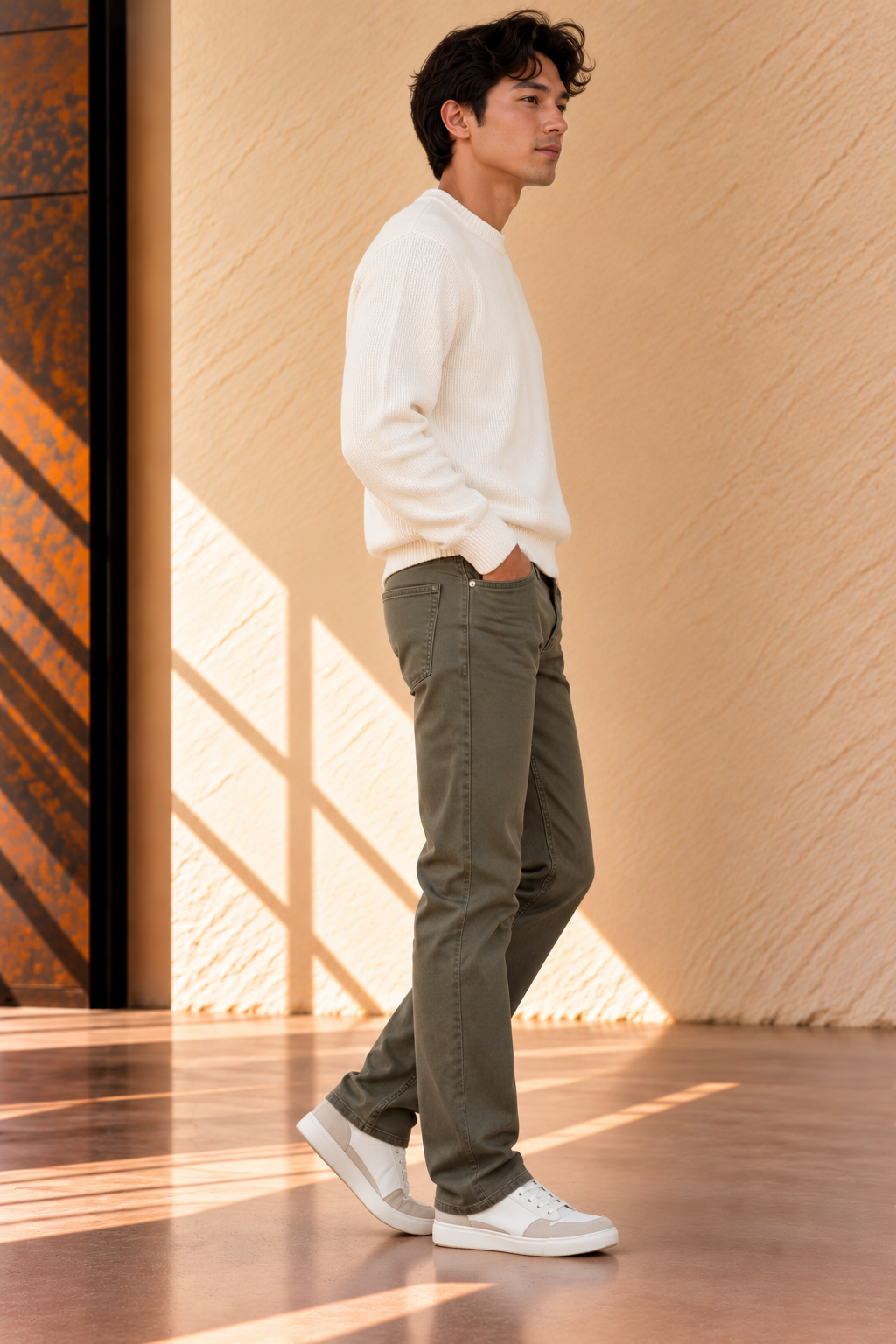 Olive Pocket Flex Terry Pant - Slim Straight