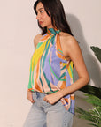 Blue Isla Tropical Satin Halter Bubble Top