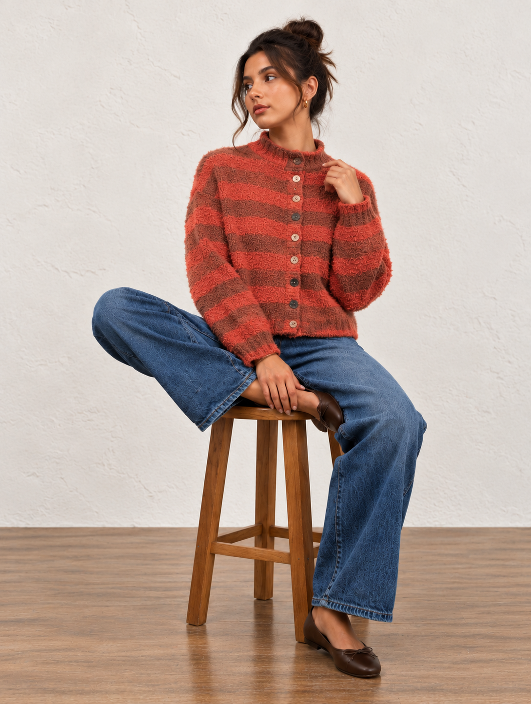 Peach Combo Button Collection Cardi