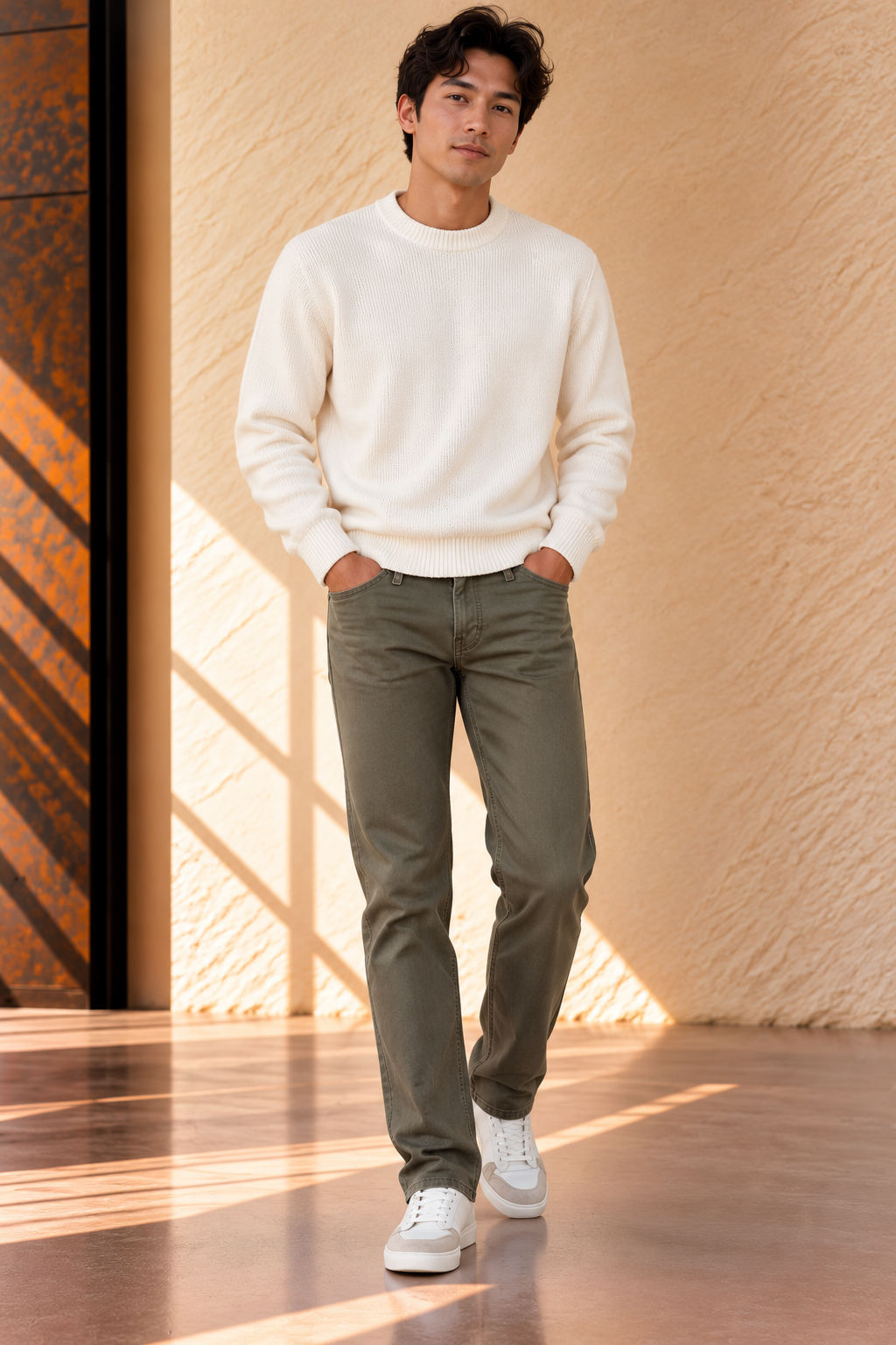 Olive Pocket Flex Terry Pant - Slim Straight