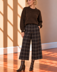 Blue & Brown Leena Plaid Wide Lag Pants