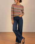 Multi Stripe Madison Long Sleeve Crew Neck Sweater Top
