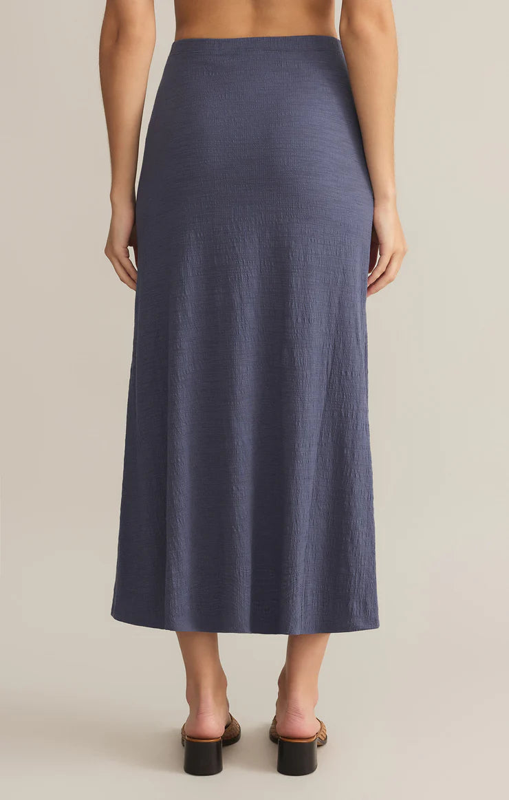 Worn Blue Delavine Textured Midi  Skirt